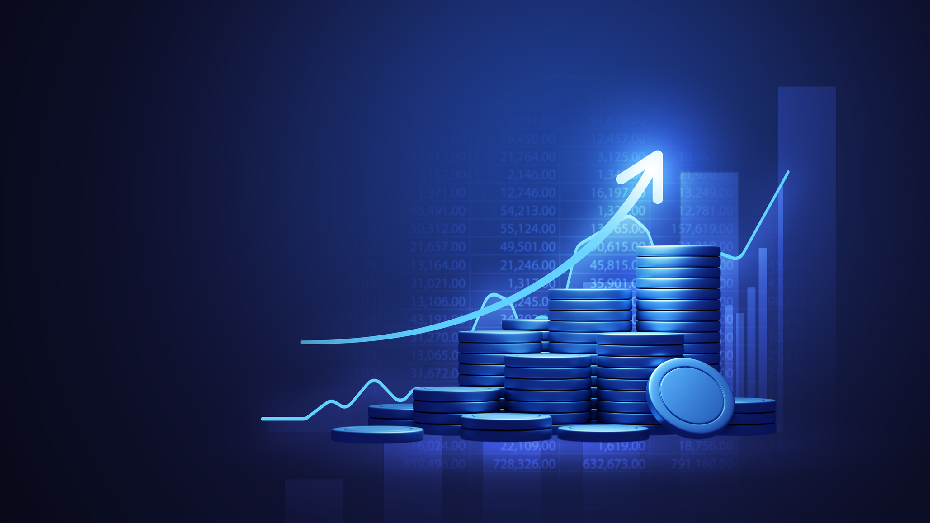 Imagem ilustrativa com seta e gráficos.