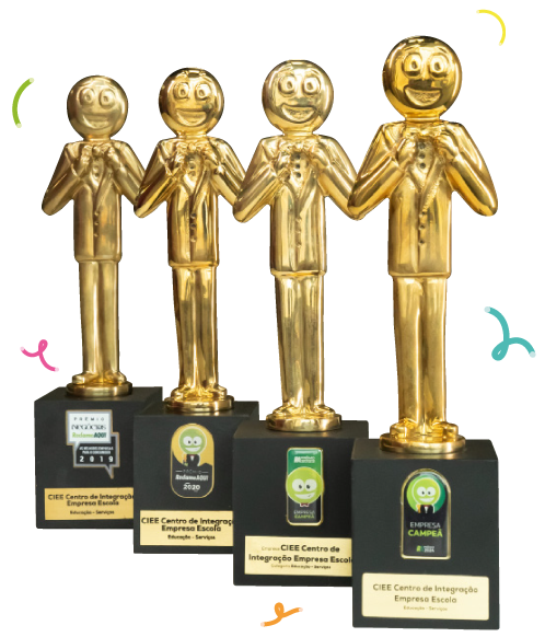 Foto com 4 troféus do premio Reclame Aqui 2024